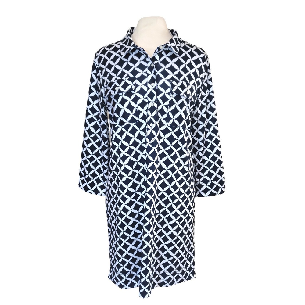 Vineyard Vines Margo Harbor Shirt Dress Navy White Nautical Geometric Latice L - Picture 2 of 10